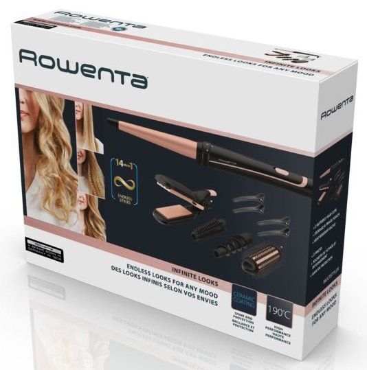 Мультистайлер Rowenta Infinite Looks 14 IN1, >300Вт, >190С, 5 насадок, кейс, аксесуары, керамика, черный