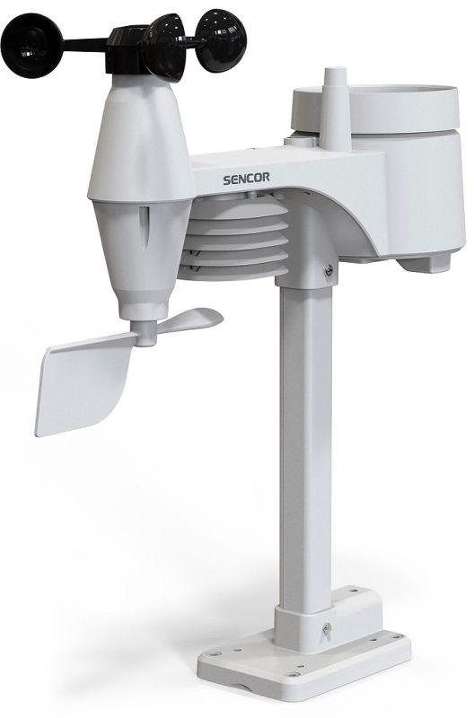 Метеостанция Sencor, внутр/наруж измерение, темп-ра, от сети/CR2032x1+AAx3, влажность, время, прогноз погоды, атм. давление, скор. ветра, чёрный