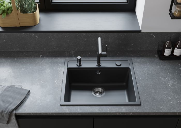 Мойка кухонная Hansgrohe S52, гранит, прямоуг., без крыла, 550х490х190мм, чаша- 1, встраиваемая, S520-F510, черный графит