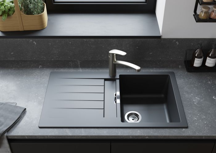 Мийка кухонна Hansgrohe S52, граніт, прямокутник, з крилом, 840х480х190мм, чаша - 1, врізна, S520-F345, чорний графіт