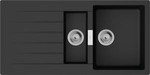 Мийка кухонна Hansgrohe S52, граніт, прямокутник, з крилом, 980х480х190мм, чаша - 1.5, накладна, S520-F530, чорний графіт