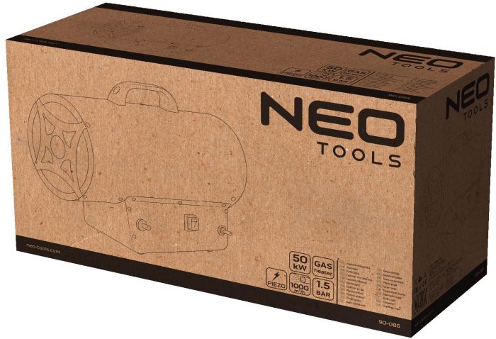 Тепловая пушка газовая Neo Tools, 50кВт, 500м кв, 1000м куб/ч, чёрный