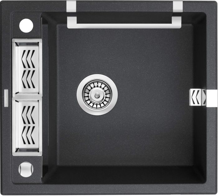 Мойка кухонная Deante Magnetic, гранит, квадрат, без крыла, 560х500х219мм, чаша - 1, накладная, металлический графит