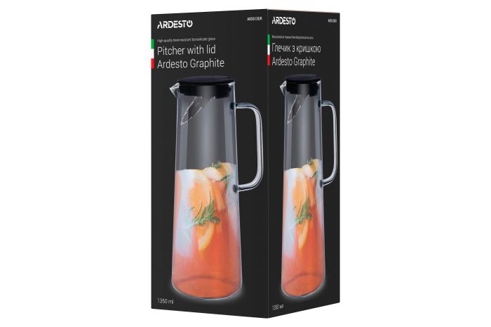 Кувшин с крышкой Ardesto Graphite, 1350мл, боросиликатное стекло, пластик, нержавеющая сталь, серый