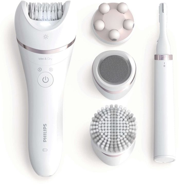 Епілятор Philips Beauty Set Series 9000 дисковий, акумуляторний , пінцет.-32, волог.+сух., насадок-8, футляр, пінцет, тример, білий