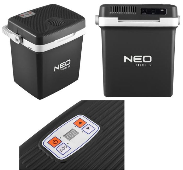 Холодильник мобільний Neo Tools, 2в1, 26л, 230/12В, підігрів 55Вт, охолодження 60Вт, електронна панель, USB-порт, 3.8кг