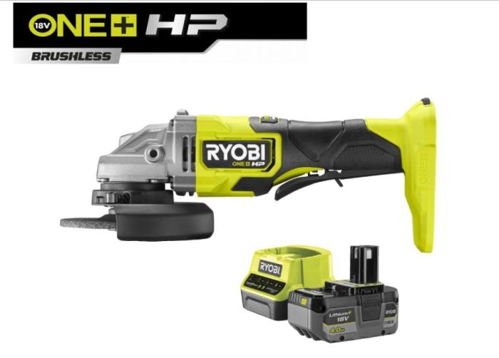 Шлифмашина угловая аккумуляторная Ryobi ONE+ НР RAG18X-1C40S 125мм 18В 1х4А·ч 9200об·мин 2.1кг сумка
