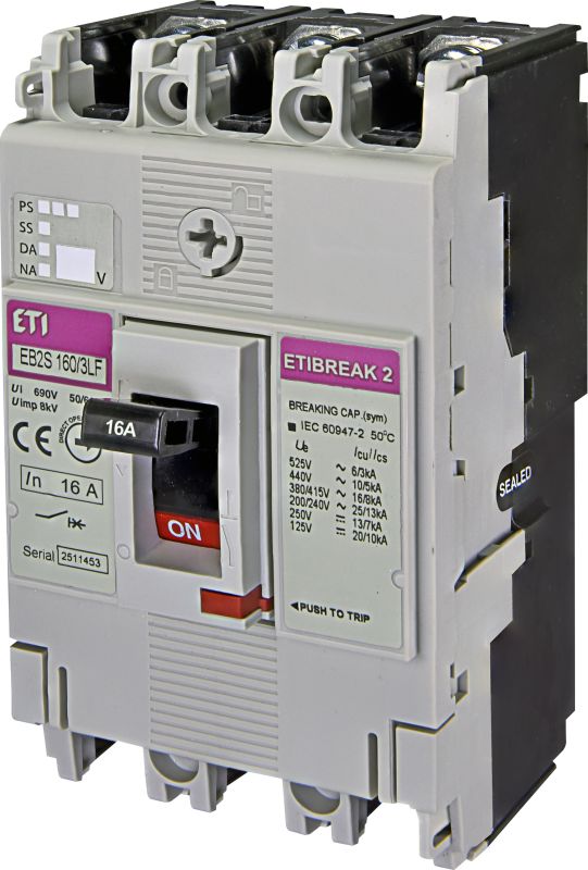 Авт. выключатель ETI EB2S 160/3LF 16A (16kA, фікс./фікс.) 3P