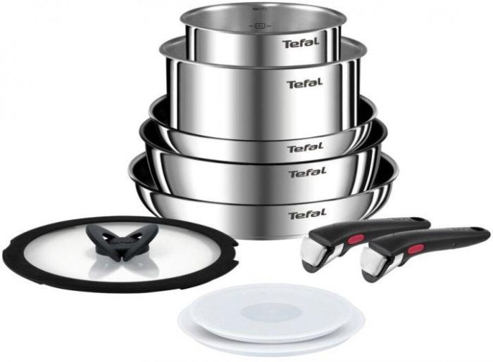 Набор посуды Tefal Ingenio Emotion, сменная ручка, 10 предметов, нержавеющая сталь, бакелит, пластие, силикон, стекло