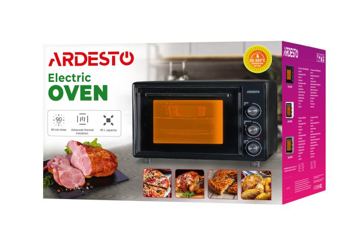 Піч електрична ARDESTO, 40л, 1300Вт, механіч., конвекція, подвійне скло, сірий