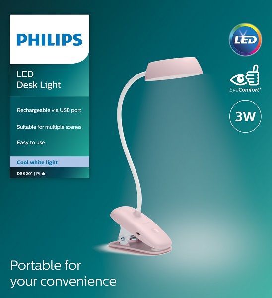 Лампа настольная с аккумулятором Philips Donutclip 3Вт 4000K 1200мАч USB-A розовый