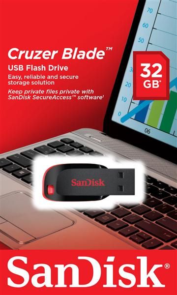 Накопичувач SanDisk   32GB USB 2.0 Type-A Cruzer Blade Чорний