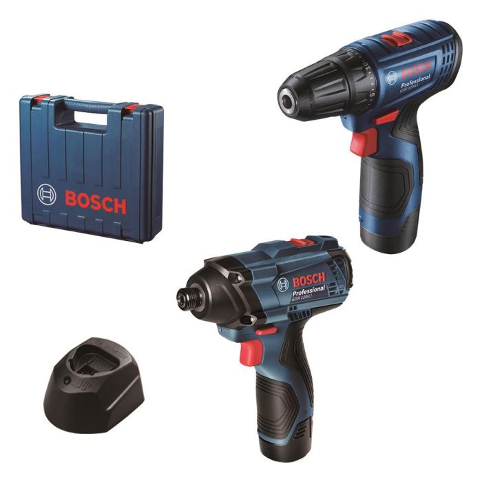 Набор из двух аккумуляторных инструментов Bosch 12В, дрель-шуруповерт GSR 120-LI, гайковерт ударный GDR 120-LI, акб 2х2А•ч, кейс