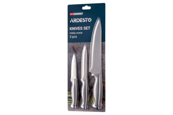 Набор ножей Ardesto Gemini Gourmet, 3 предмета, нержавеющая сталь, пластик, серый