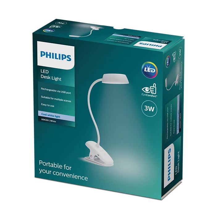 Лампа настольная с аккумулятором Philips Donutclip 3Вт 4000K 1200мАг USB-A белый