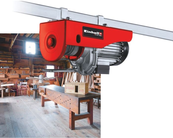 Тельфер электрический Einhell TC-EH 500, 1000Вт, до 500кг, трос 12м, 15.15кг