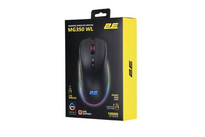 Мышь 2E GAMING MG350 WL, RGB, USB-A/WL, чёрный
