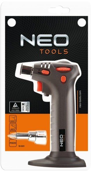 Паяльник газовый Neo Tools,1300°C, топливо 20мл, пьезоподжиг, насадка 400°C