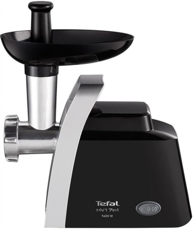 Мясорубка Tefal HV1 7in1, 1400Вт, 1.7кг/мин, 2 решетки, насадка для колбас, томатов, 3 терки, пластик, черный