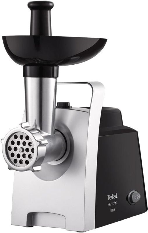 Мясорубка Tefal HV1 7in1, 1400Вт, 1.7кг/мин, 2 решетки, насадка для колбас, томатов, 3 терки, пластик, черный