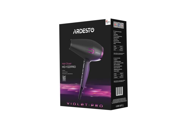 Фен Ardesto Violet PRO  / 1750-2100Вт/2 скорости/ 3 темп.режима/диффузор/черный ARDESTO HD-Y221PRO