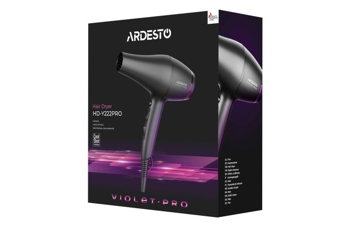 Фен Ardesto Violet PRO , 1850-2200Вт, 2 швидкості, 3темп.режима, дифузор, чорний ARDESTO HD-Y222PRO