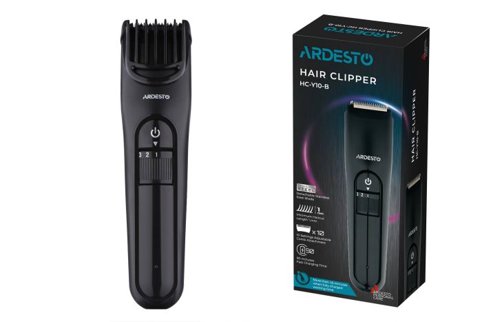 Машинка для стрижки Ardesto , мережа+акум., насадок-1, сталь, чорний ARDESTO HC-Y10-B