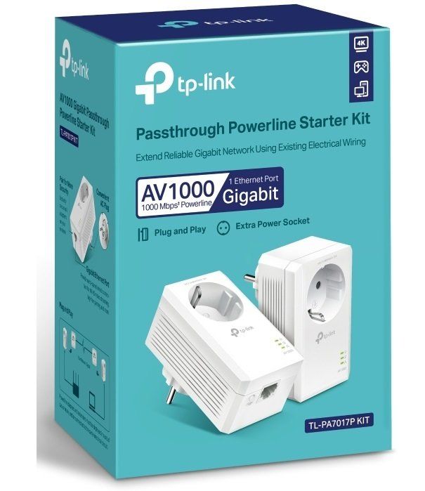 Комплект Адаптерoв Powerline TP-LINK  AV1000, 1xGE, (TL-PA7017 2шт), Розетка TP-Link TL-PA7017PKIT