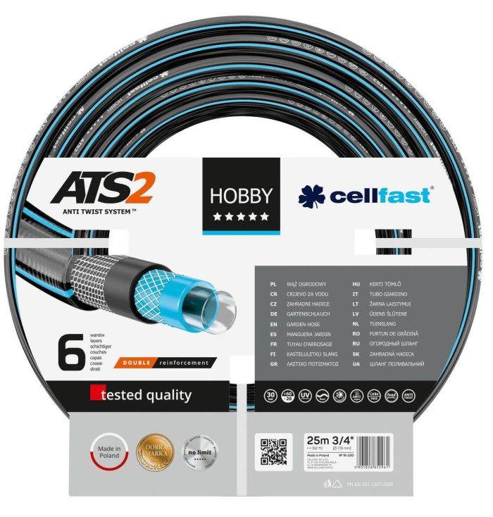 Шланг садовый Cellfast HOBBY ATS 3/4' 25м 6 слоев до 30бар -20…+60°C