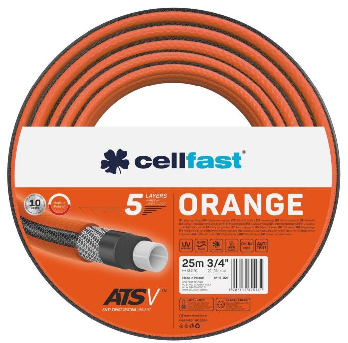 Шланг садовый Cellfast ORANGE 3/4" 25м 5 слоев 24бар -10…+50°C