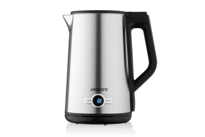 Електрочайник Ardesto Steel Collection 1.7л, Strix, LED дисплей, подвійні стінки, сріблястий