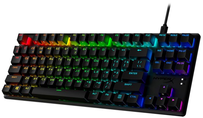 Клавіатура механічна HyperX Alloy Origins Core PBT 87key, AqUK, USB-A, EN/UA, RGB, чорний