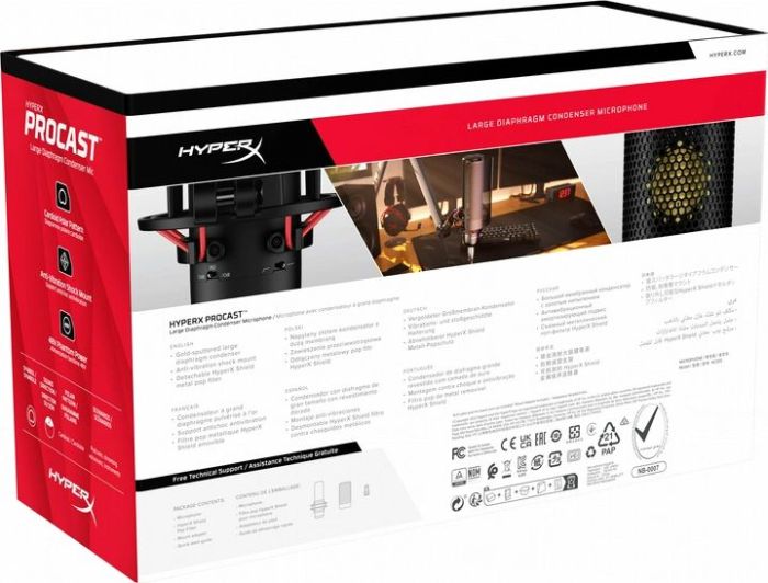 Микрофон геймерский HyperX ProCast, Bi, 3-pin XLR, no cable, з поп-фільтром, черный