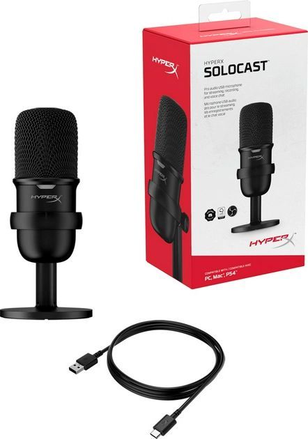 Микрофон геймерский HyperX SoloCast, Bi, USB-A, 2м, NGenuity, черный