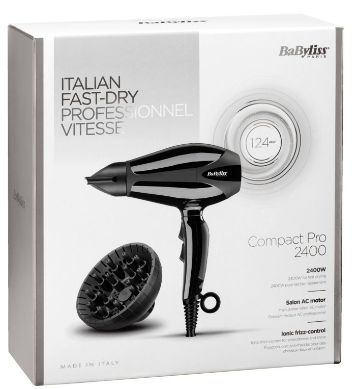 Фен Babyliss, 2400Вт, режимов-3, дифузор, иониз-я, хол. обдув, черный