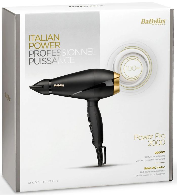 Фен Babyliss AC motor PRO, 2000Вт, 2 режими, дифузор, хол. обдув, чорний