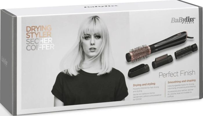 Фен-щетка Babyliss, 1000Вт, режимов-2, иониз-я, хол. обдув, керамика, черный