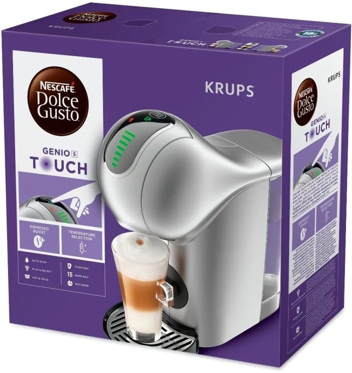 Кофеварка Krups капсульная Dolce Gusto Genio S Touch 0.8л, капсулы, сенсорное управление, серебристый