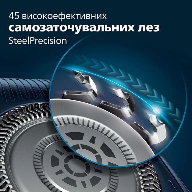 Бритва електр. Philips Series 7000 роторная, 9Вт,  бритв.головок-3, Li-Ion, сух.+влажн., триммер, чехол, Bt., серо-синий