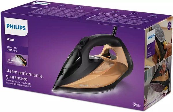 Утюг Philips 7000 Series, 2800Вт, 300мл, паровой удар -250гр, постоянный пар - 50гр, нерж. сталь, черно-золотой