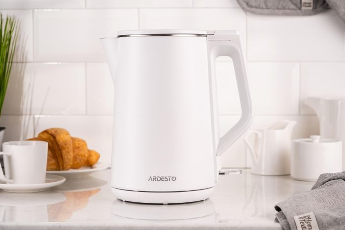 Электрочайник Ardesto 1.5л, Strix, двойные стенки, глянец, белый
