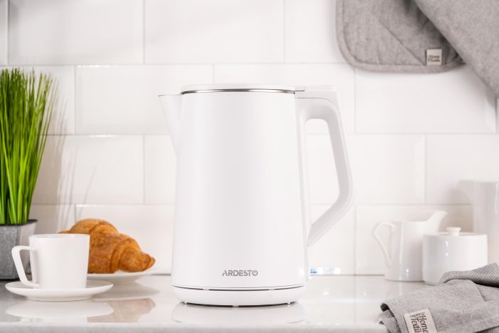 Электрочайник Ardesto 1.5л, Strix, двойные стенки, глянец, белый