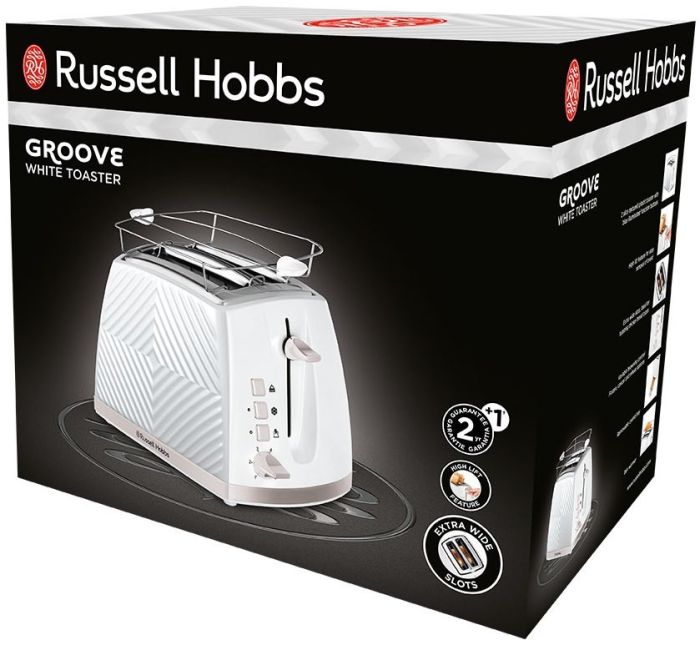 Тостер Russell Hobbs GrooWe 2 Slice 850Вт, підігрів, розморож., пластик, білий