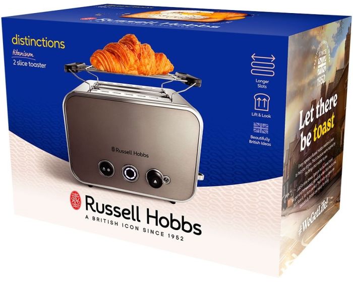 Тостер Russell Hobbs Distinctions 2-Slice 1670Вт, підігрів, розморожування, пластик, сріблясто-сірий