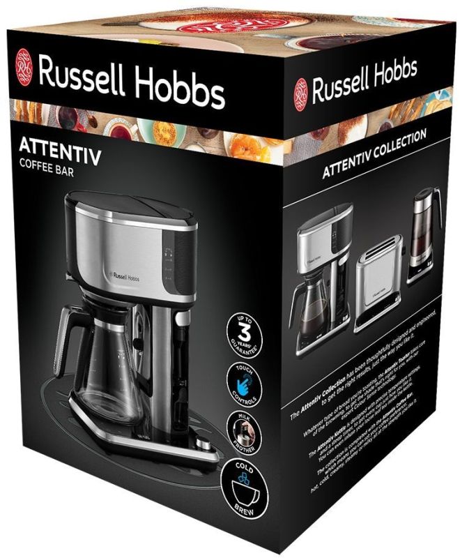 Кавоварка Russell Hobbs крапельна Attentiv Coffee Bar 1.5л, мелена, LED-дисплей, чорно-метал