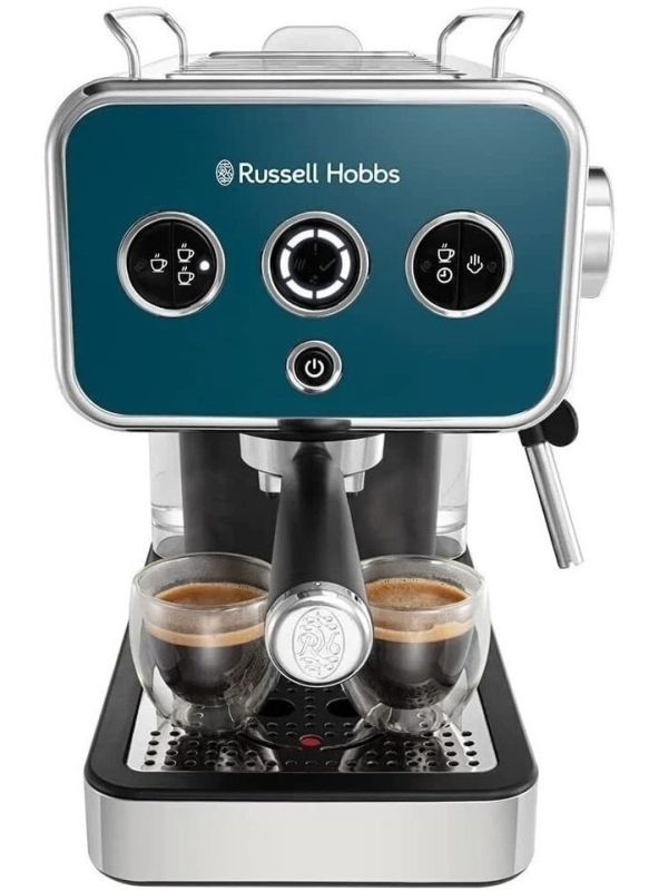 Кофеварка Russell Hobbs рожковая Distinctions Ocean 1.1л, молотый + чалды, сине-серебристый