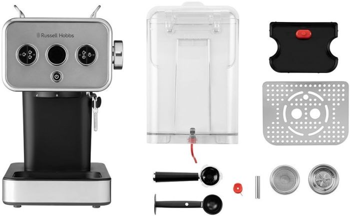 Кавоварка Russell Hobbs ріжкова Distinctions Titanium 1.1л, мелена + чалди, сріблястий