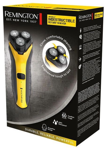 Бритва електр. Remington Virtually Indestructible роторная, 4.8Вт,  бритв.головок-3, Ni-Mh, сух., триммер, черно-желтый