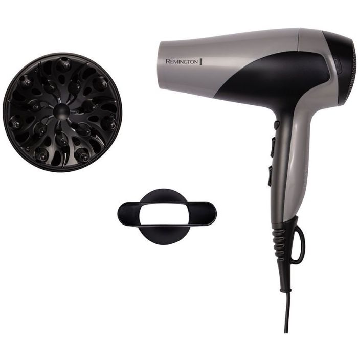 Фен Remington Ionic Dry, 2200Вт, 3 режими, дифузор,турмалинова іоніз-я, хол. обдув, сіро-чорний