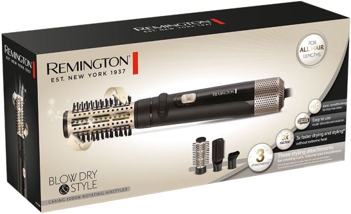 Фен-щітка Remington Blow Dry & Style Caring, 1000Вт, 2 режими, іонізація, хол. обдув, кераміка, чорний